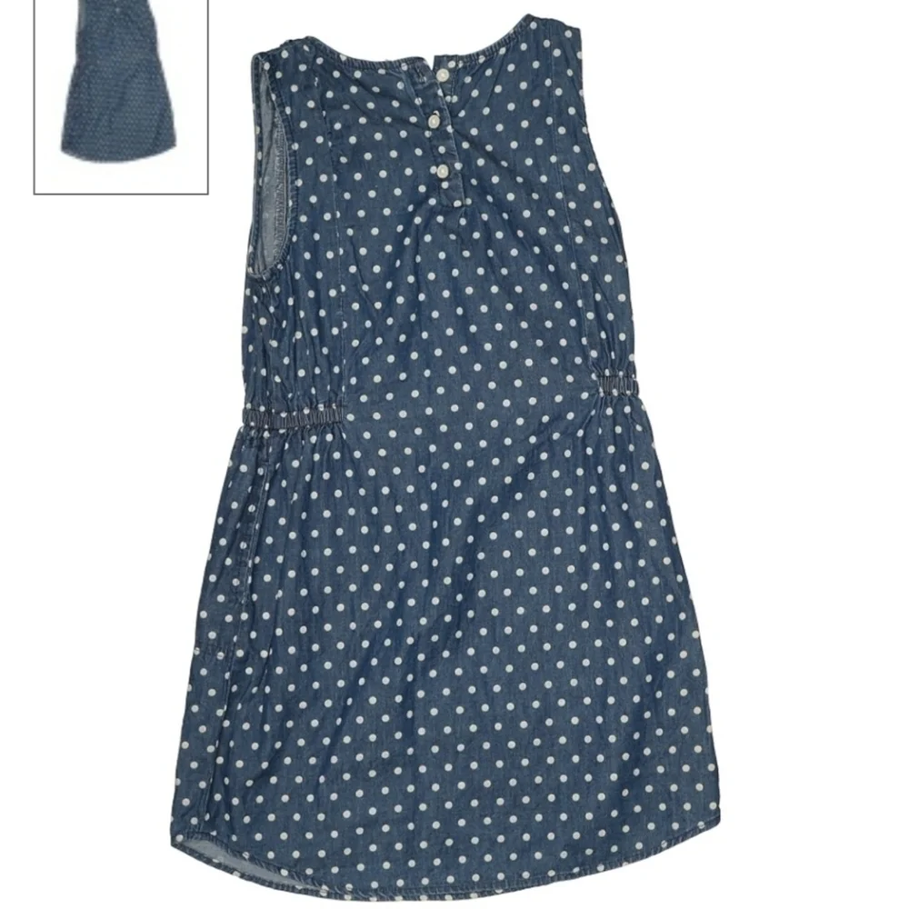 Joe Fresh Chambray Sleeveless Blue White Polka Dot Dress Kid's Large 10-12 EUC